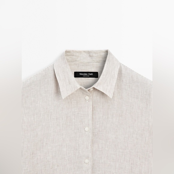 NWT. Massimo Dutti Beige Shirt 100% Linen Pinstriped Flowing Shirt. Size 6. - Picture 7 of 12